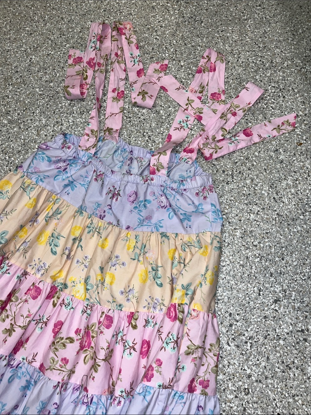 LoveShackFancy Tiered Floral Tie-Shoulder Dress - Pink, Yellow & Lavender NEW - Picture 11 of 13